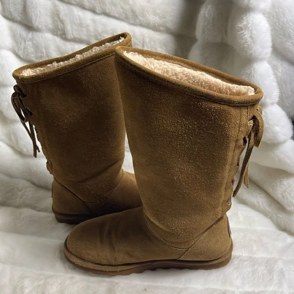 BearPaw  Phylly tan leather suede wool blend lining sheepskin footbed size 11